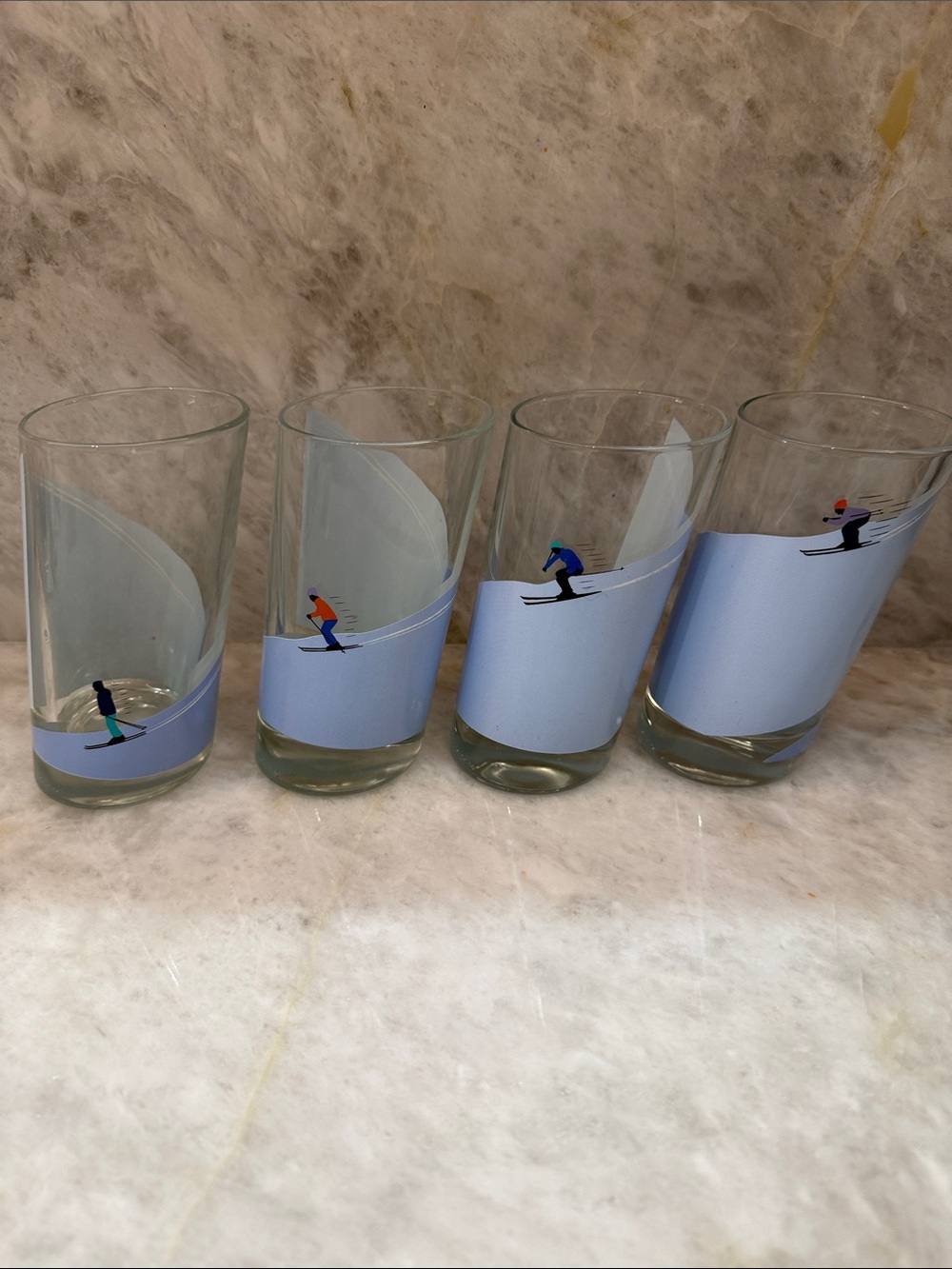Vintage Made in Italy Slanted Alpine Skier Highball Glasses – Set of 4.